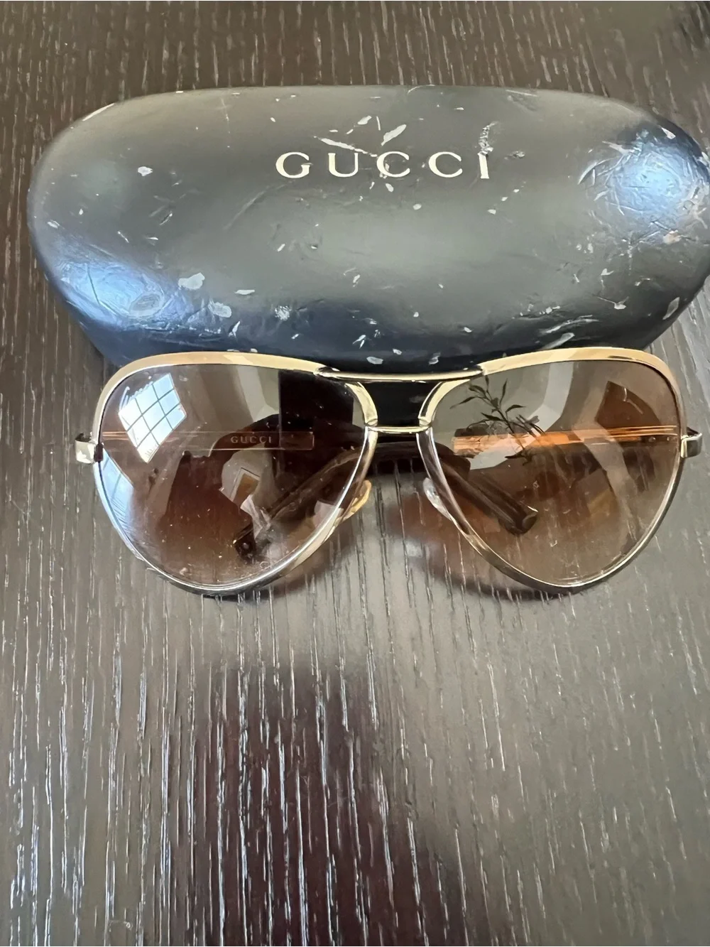 Gucci Men's Aviator Sunglasses with Brown Gradient Lenses and Gold Frame
